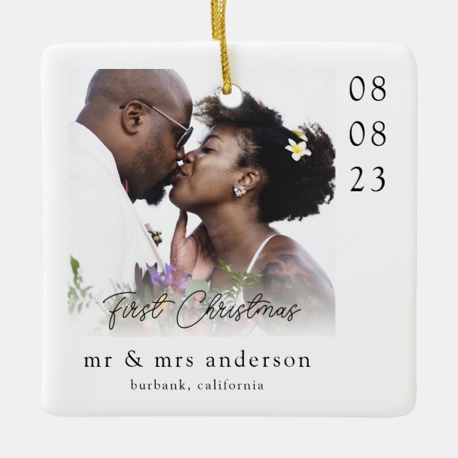 First Christmas as Mr & Mrs Wedding Photo  Ceramic Ornament (Front)