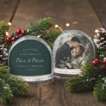 First Christmas as Mr. & Mrs. Wedding Photo Snowglobe<br><div class="desc">Mark the joy of your first holiday season together with this personalised snow globe by Redwood & Vine Design Co. Featuring the heartfelt phrase Our First Christmas as Mr. & Mrs., customisable names and date, and an elegant emerald green backdrop, this keepsake is both romantic and timeless. The back includes...</div>