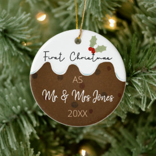 first christmas as mr & Mrs xmas pudding Ceramic Tree Decoration
