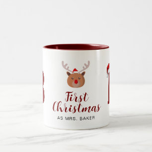First Christmas As Mrs. Family Monogrammed Name Two-Tone Coffee Mug