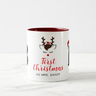 First Christmas As Mrs. Family Monogrammed Name Two-Tone Coffee Mug