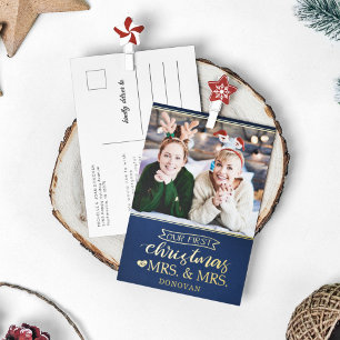 First Christmas as mrs & mrs newlyweds lgbtq gold Foil Holiday Postcard