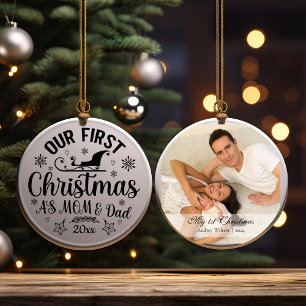 First Christmas As Mum and Dad With Photo Ceramic Tree Decoration