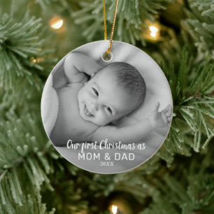 First Christmas As Mum & Dad Baby Photo Ceramic Tree Decoration