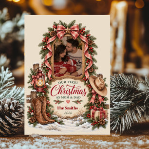 First Christmas as Mum & Dad Western Photo Holiday Card