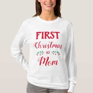 First Christmas as Mum family matching red text T-Shirt