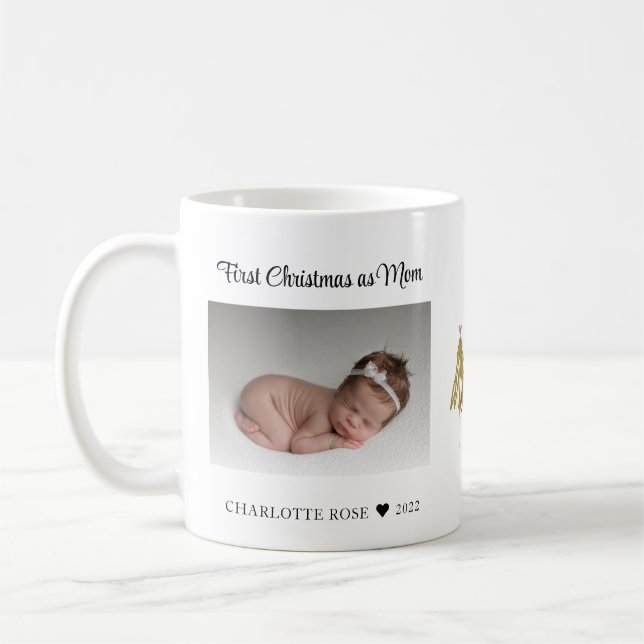 First Christmas as Mum New Baby Photo Coffee Mug (Left)
