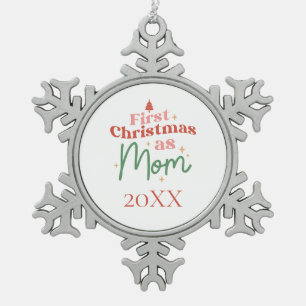 First Christmas as Mum New Mum Christmas  Snowflake Pewter Christmas Ornament
