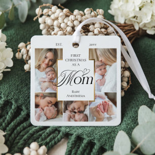 First Christmas As Mum Photo Collage Birth Stats Metal Tree Decoration