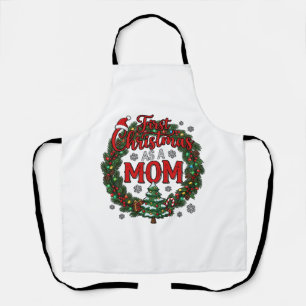 First Christmas As Mum Pine Wreath Tree Apron