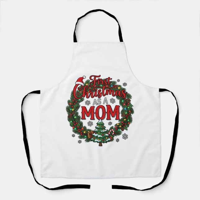 First Christmas As Mum Pine Wreath Tree Apron (Front)