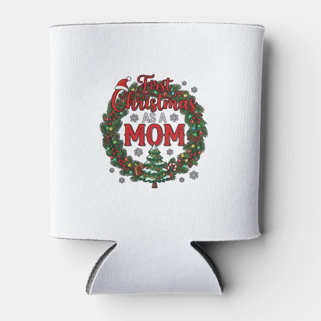 First Christmas As Mum Pine Wreath Tree Can Cooler (Front)