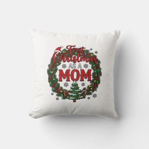 First Christmas As Mum Pine Wreath Tree Cushion