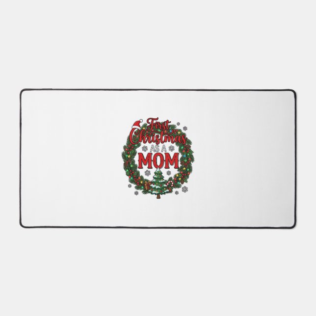 First Christmas As Mum Pine Wreath Tree Desk Mat (Front)