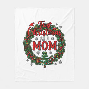 First Christmas As Mum Pine Wreath Tree Fleece Blanket