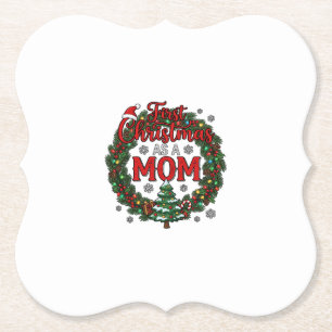 First Christmas As Mum Pine Wreath Tree Paper Coaster