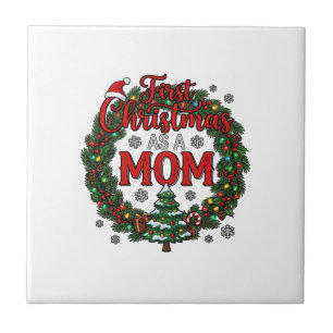 First Christmas As Mum Pine Wreath Tree Tile