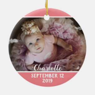 First Christmas as Mum pink with photo Ceramic Tree Decoration