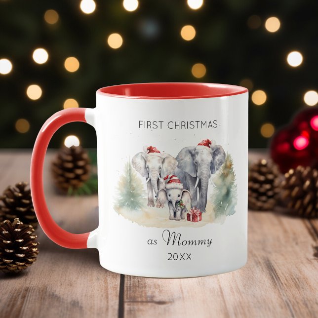 First Christmas as Mum Watercolor Baby Elephant Mug (Creator Uploaded)