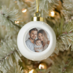 First Christmas As Mummy And Daddy Custom Photo Ceramic Ball Christmas Ornament
