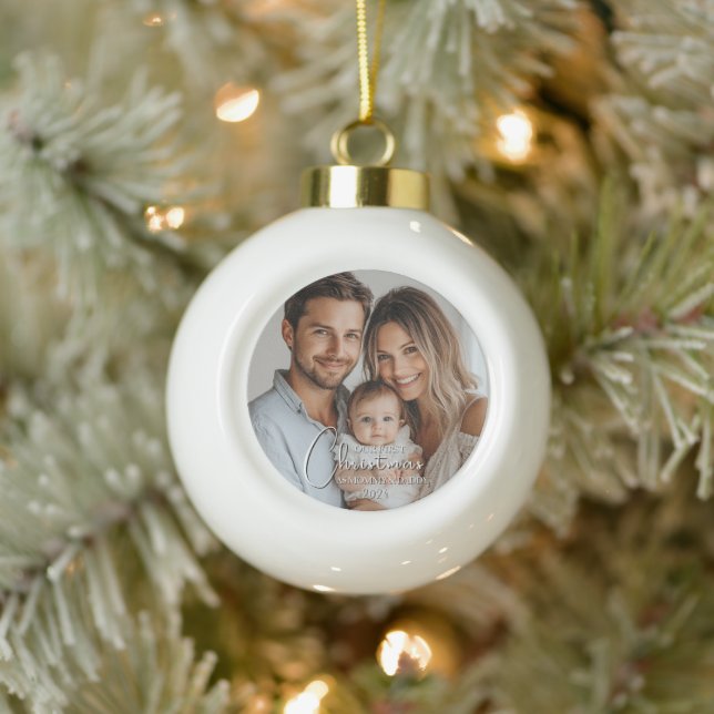 First Christmas As Mummy And Daddy Custom Photo Ceramic Ball Christmas Ornament (Tree)