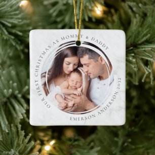 First Christmas as Mummy and Daddy Marble Photo Ceramic Ornament