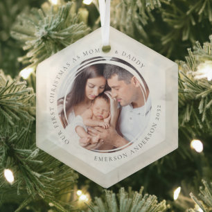 First Christmas as Mummy and Daddy Marble Photo Glass Tree Decoration