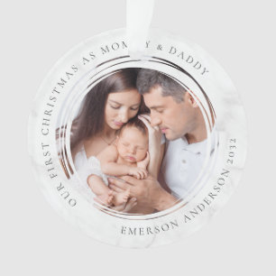 First Christmas as Mummy and Daddy Marble Photo  Ornament