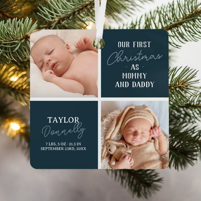 First Christmas as Mummy Daddy Blue Photo Metal Tree Decoration (Creator Uploaded)