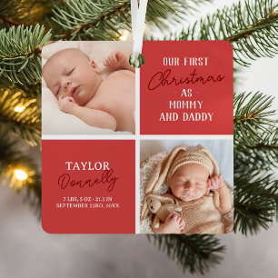 First Christmas as Mummy Daddy Red Photo Metal Tree Decoration