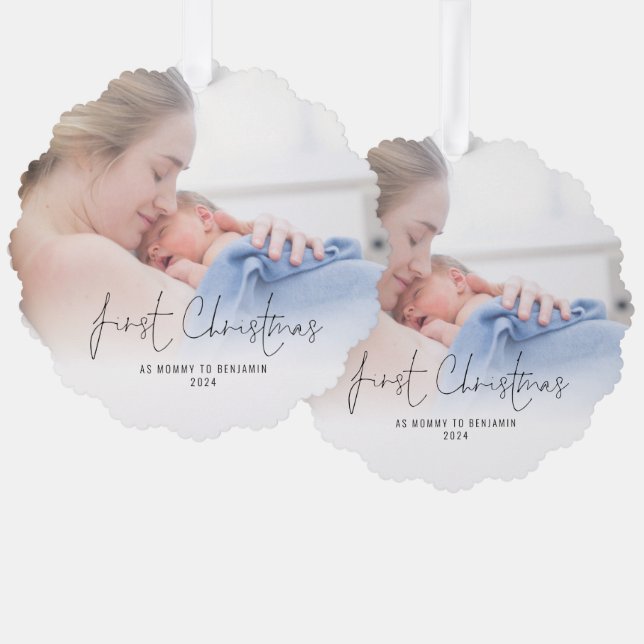 First Christmas as Mummy Name Year Photo Tree Decoration Card (Front/Back)