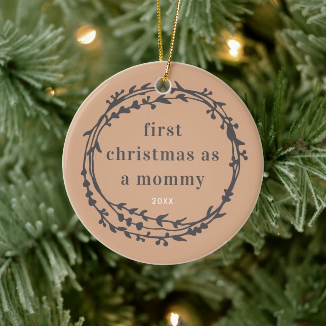First Christmas As Mummy Personalised Boho Wreath Ceramic Tree Decoration (Tree)