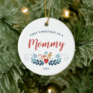 First Christmas As Mummy Personalised Scandi Folk Ceramic Tree Decoration