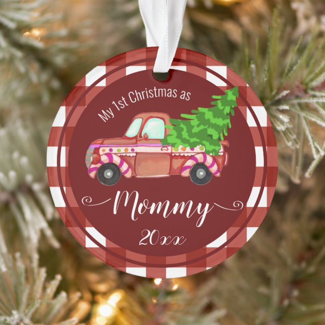 First Christmas as Mummy Red Truck Photo Ornament (Tree)