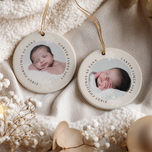 First Christmas as Nana 2 Photo Personalised Ceramic Tree Decoration