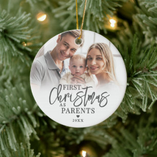 First Christmas As Parents Baby Photo Ceramic Tree Decoration