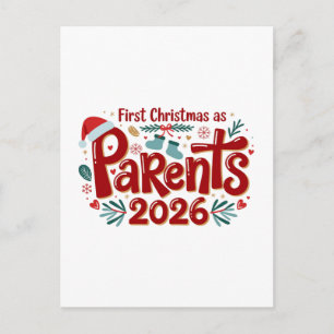 First Christmas as Parents Family Holiday Xmas Postcard