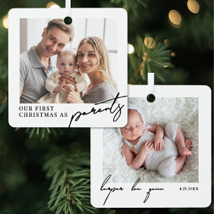 First Christmas As Parents New Baby Photo Metal Tree Decoration
