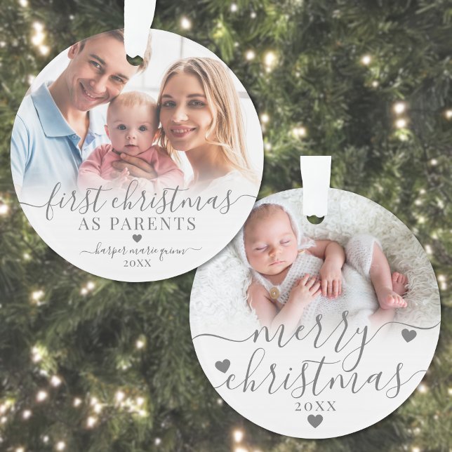 First Christmas As Parents Newborn Baby 2 Photo Ornament (First Christmas As Parents Newborn Baby 2 Photo Ornament)