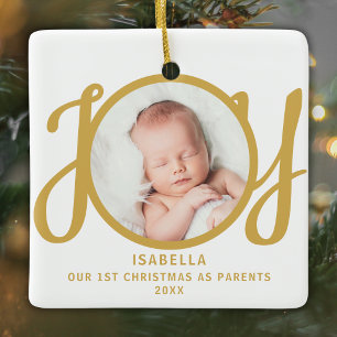 First Christmas As Parents Photo Gold Script Ceramic Ornament