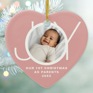 First Christmas As Parents Photo Joy Pink Ceramic Tree Decoration