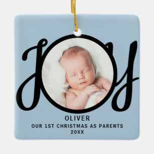 First Christmas As Parents Photo Pale Blue Joy  Ceramic Ornament