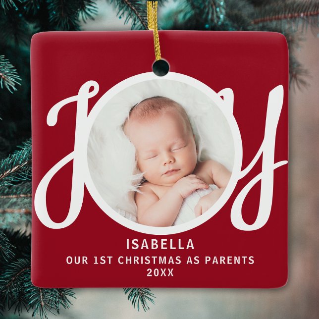 First Christmas As Parents Photo Red Keepsake Ceramic Ornament (Creator Uploaded)