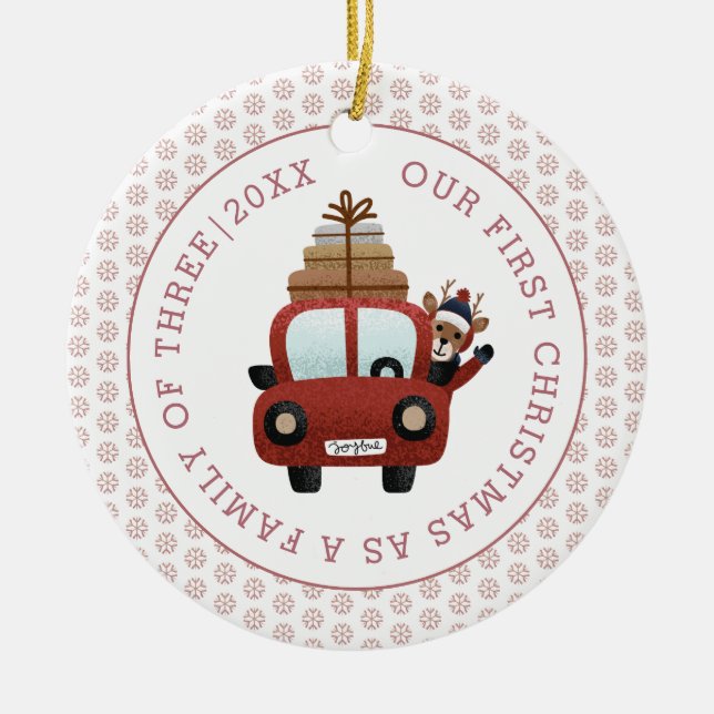 First Christmas as parents rose gold photo Ceramic Tree Decoration (Front)