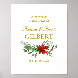 First Christmas As Quote With Poinsettias Design Poster