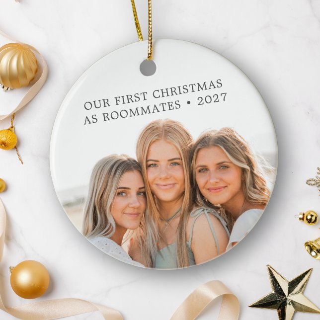 First Christmas As Roommates Friends BFF Photo Ceramic Tree Decoration (Creator Uploaded)