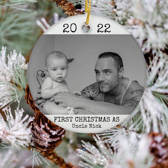 First Christmas As Uncle Black and White Modern Ceramic Tree Decoration (Creator Uploaded)