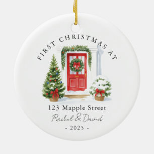 First Christmas at New Address Red Door Ceramic Tree Decoration