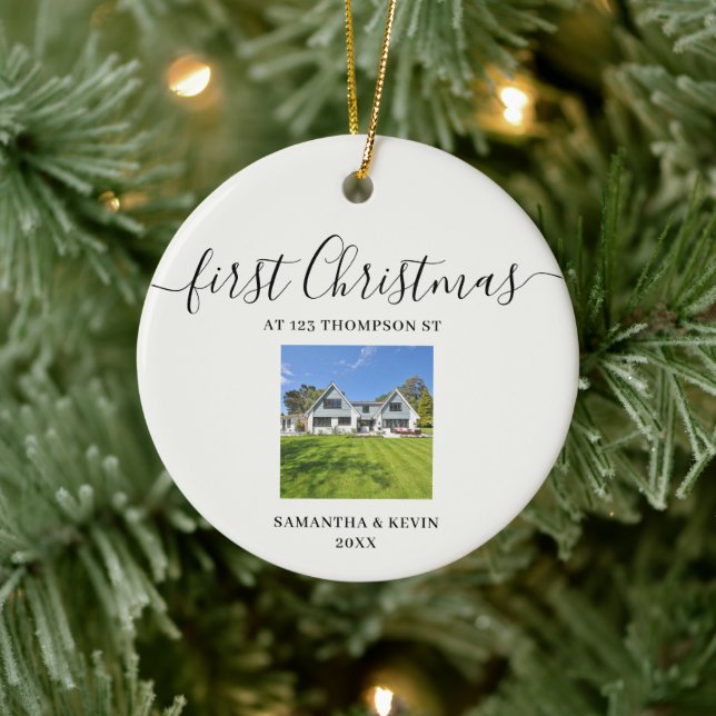 First Christmas at New Home Custom House Photo Ceramic Tree Decoration (Tree)