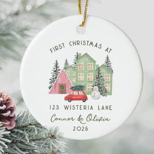 First Christmas at New Home Personalised Address Ceramic Tree Decoration